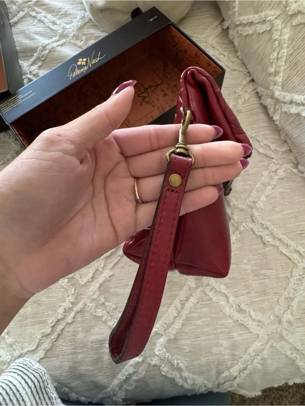 Patricia Nash Burgundy Embossed Leather Fold-Over Wristlet Clutch